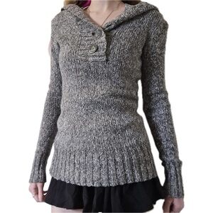90s Y2K Vintage Wet Seal Wool Cotton Blend Marled Knit Hooded Sweater Size M